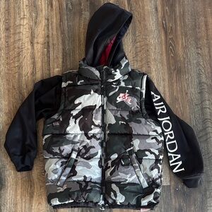Air Jordan Camo Puffer Vest with Black Hoodie sleeves